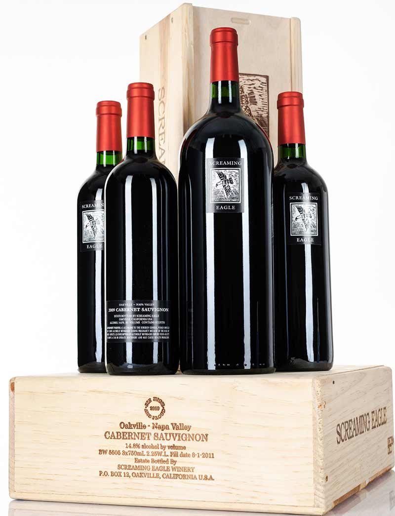 Lots 635-636: 3 bottles & 1 magnum 2009 Screaming Eagle Cabernet Sauvignon in OWC